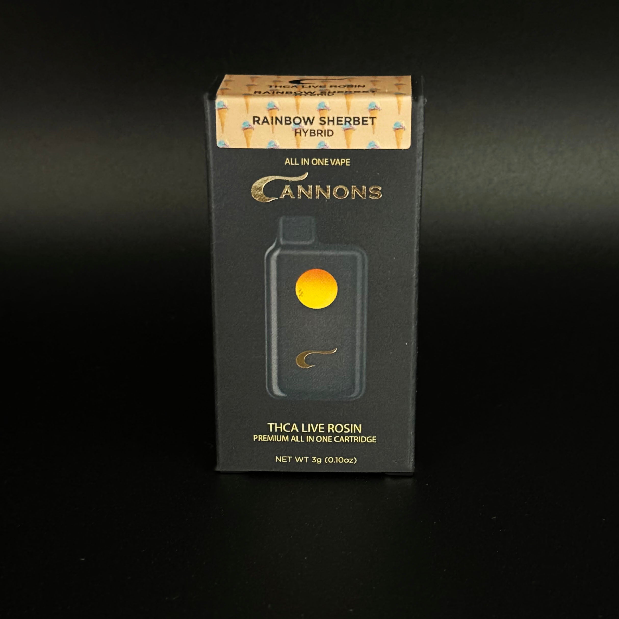 rainbow sherbet disposable vape 3G Cannons-Hybrid- Rainbow Sherbet- THCA Live Rosin Disposable – Cannons Official